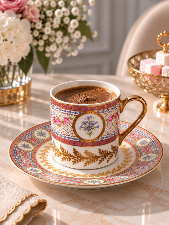 6 Kişilik Porselen 24K Lavanza Kahve Fincanı