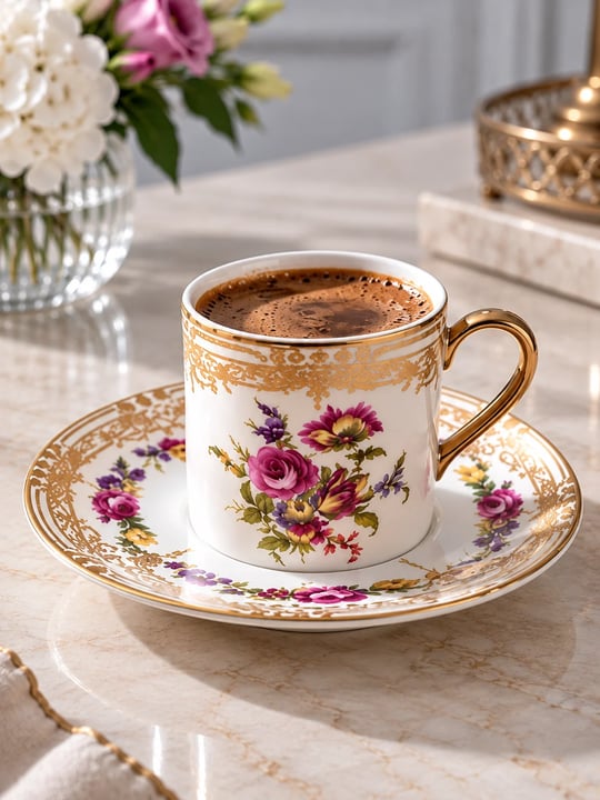6 Kişilik Porselen 24K Violetta Kahve Fincanı