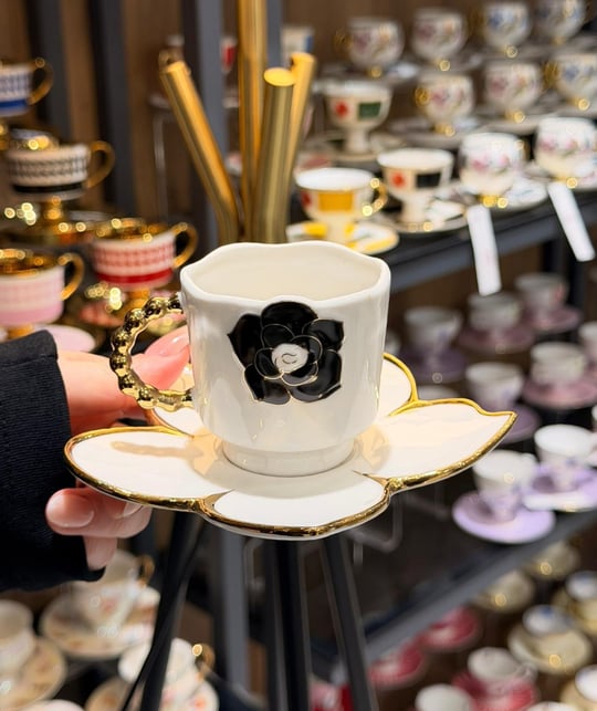 6 Kişilik Porselen Charlotte Black Kahve Fincanı 