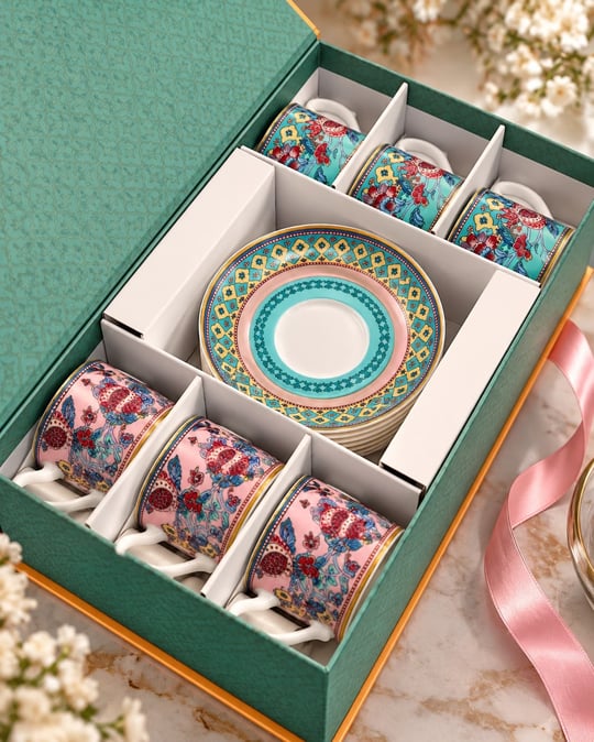 6 Kişilik Porselen Flower Of Life Kahve Fincanı 100 ML