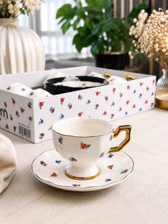 6 Kişilik Porselen Maison Rose Kahve Fincanı Takımı 90 ml