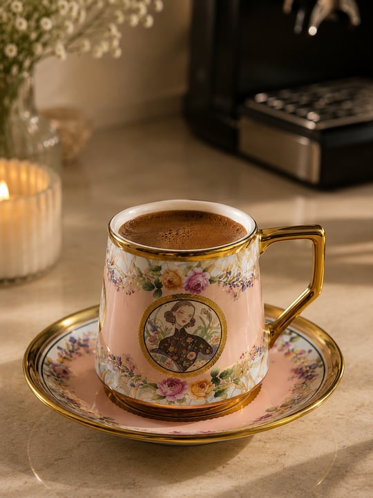 6 Kişilik Porselen Odeta Kahve Fincanı - Pembe