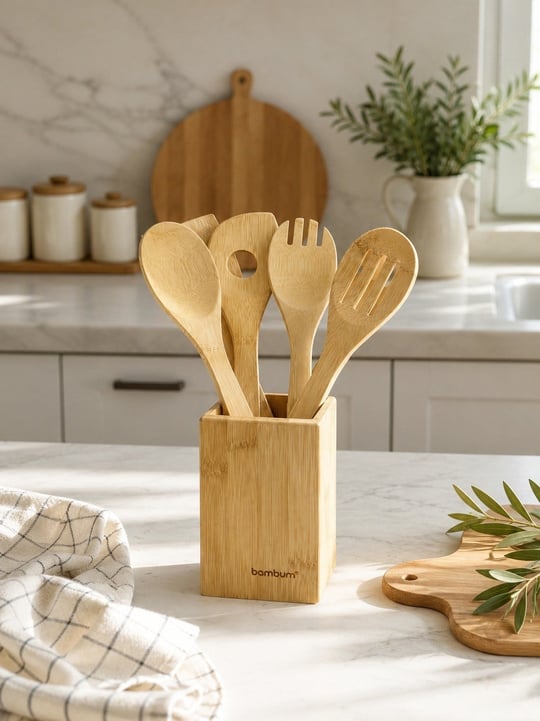 6 Parça Bambu Standlı Servis Seti