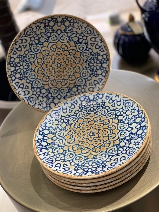 6'lı Kabartma Mavi Pasta Tabağı