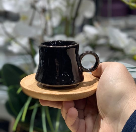 6'lı Ahşap Tabaklı Kahve Fincanı Siyah