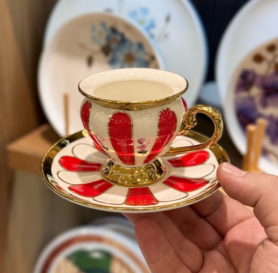 6'lı Piano Red Rose Porselen Kahve Fincanı Gold