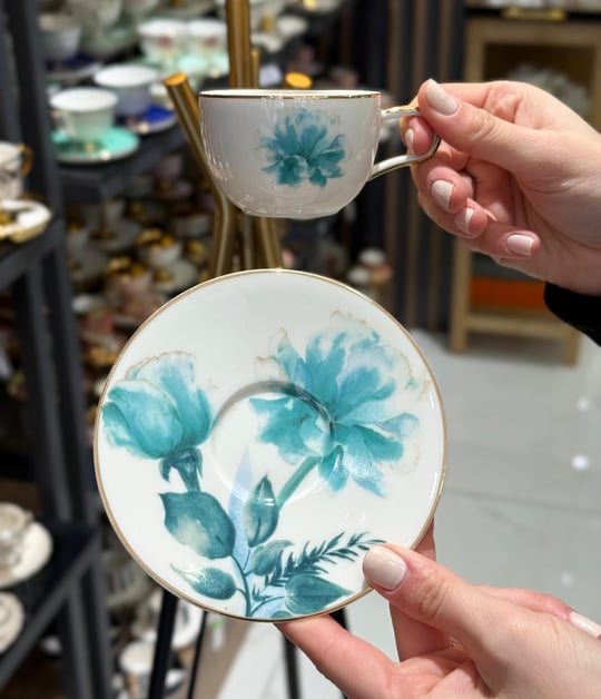 6'lı Porselen Aqua Flora Kahve Fincanı 