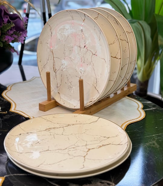 6'lı Porselen Beyaz Mermer Pasta Tabağı 23cm