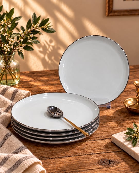 6lı Pure Bone Porselen Platin Pasta Tabağı