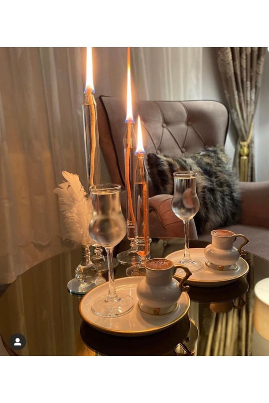 6'lı Şah Sunum Tabaklı Kahve Fincanı Beyaz