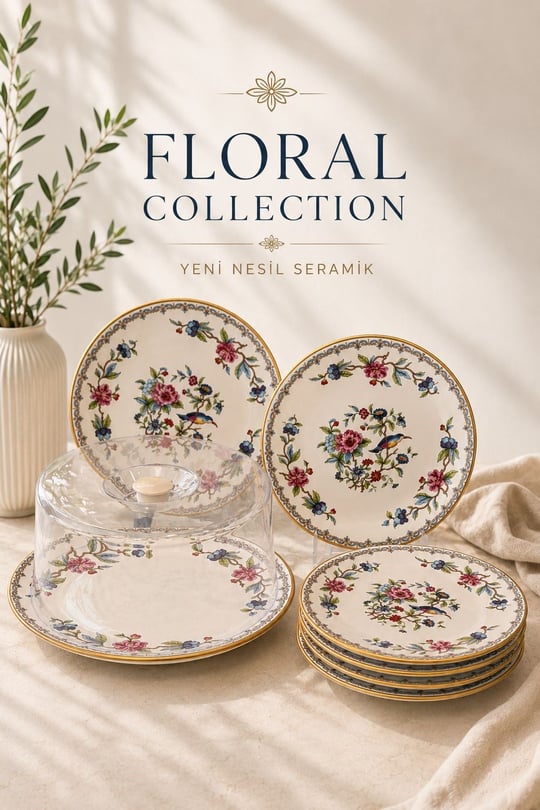 7 Parça Floral Pasta Seti 