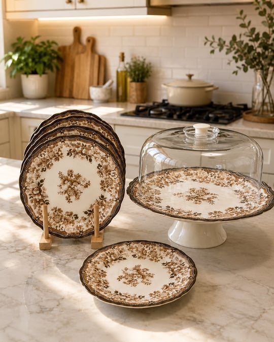 8 Parça Porselen Velour Brown Pasta Seti