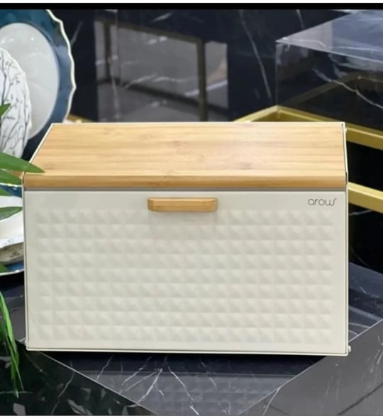 Alessa Ekmek kutusu Ekmek Dolabı Bambu Kapaklı Metal Ekmeklik Krem