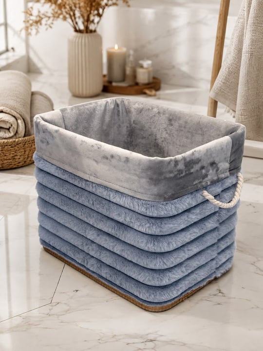 Bambu Peluş Kaplama Çamaşır Sepeti- Gri