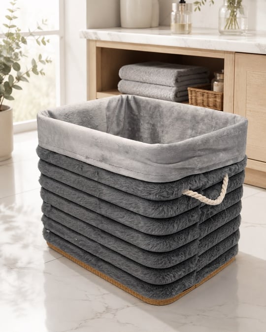 Bambu Peluş Kaplama Çamaşır Sepeti Organizer - Antrasit