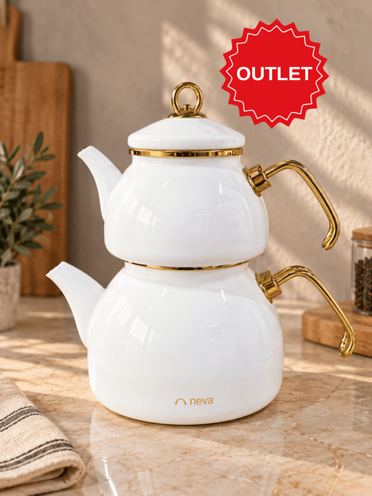 Beyaz Gold Neva Emaye Çaydanlık 