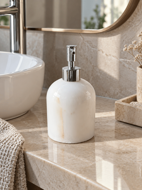Bianco Gerçek Mermer Sıvı Sabunluk – Krom