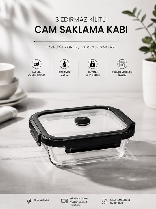 Cam Saklama Kabı ve Borcam - Siyah