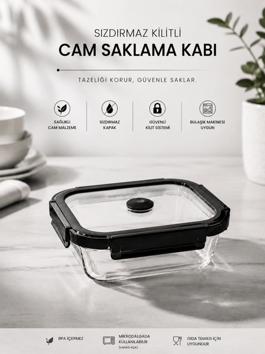 Cam Saklama Kabı ve Borcam - Siyah