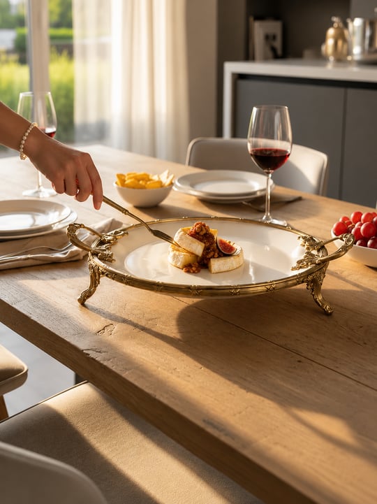 Classy Oval Porselen Lüks Ayaklı Sunum Tabağı - Gold