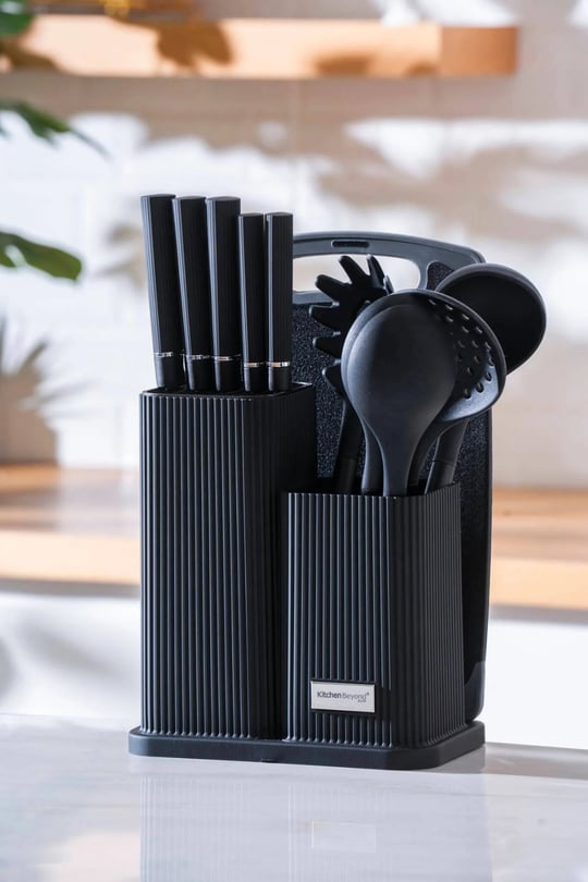Cooper 12 Parça Standlı Kesme Tahtası Servis Ve Bıçak Seti Siyah
