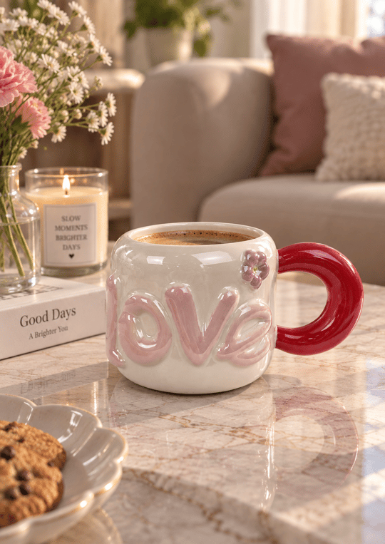 Dear Love Lüsterli Kırmızı Porselen Kupa 480  ML