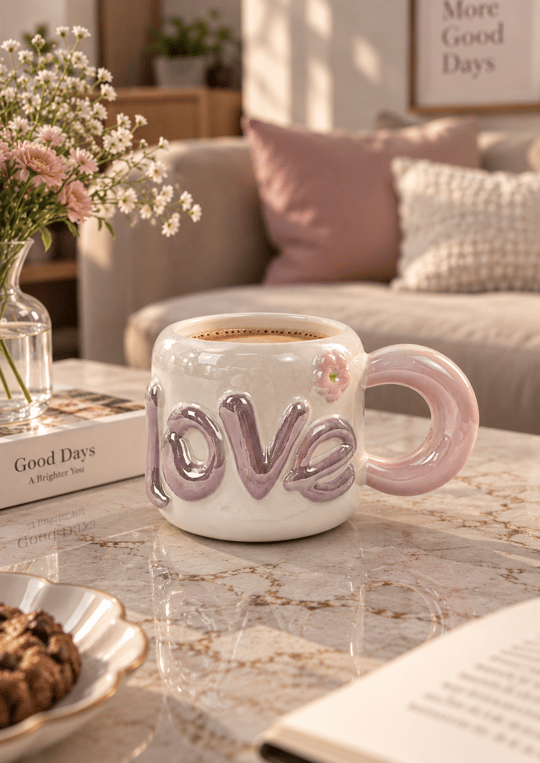 Dear Love Lüsterli Pudra Pembe Porselen Kupa 480  ML