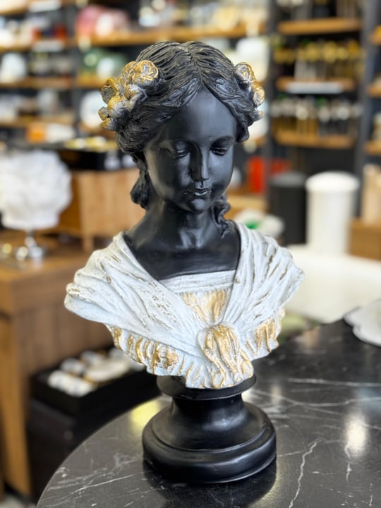 Dekoratif Beyaz Gold Detaylı Ophelia Heykel Biblo Obje