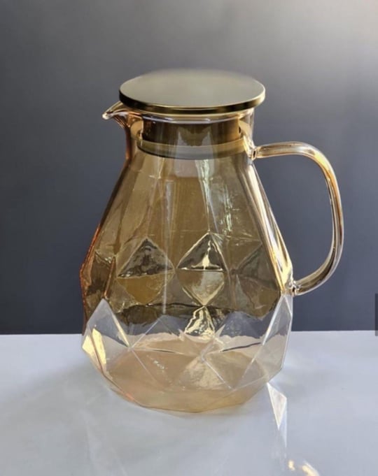 Diamond Metal Kapaklı Gold Cam Sürahi - 1800ml