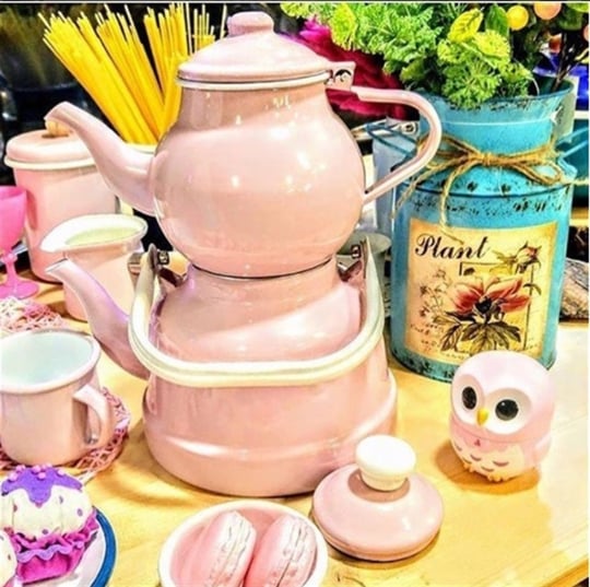 Emaye Çaydanlık Orta Boy Pembe