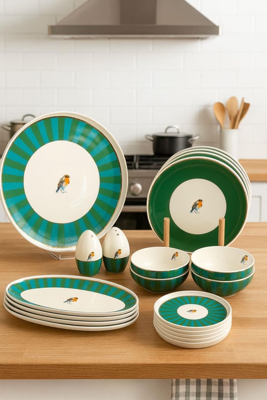 Green Bird 23 Parça Porselen Kahvaltı Takımı  Gold