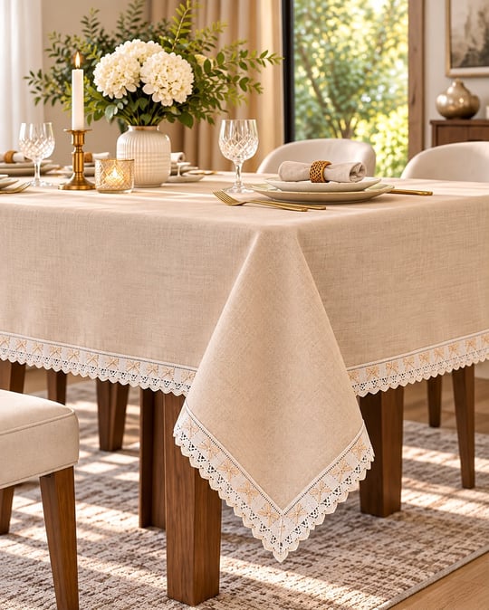 Linen Keten Masa Örtüsü Bej - 160*220