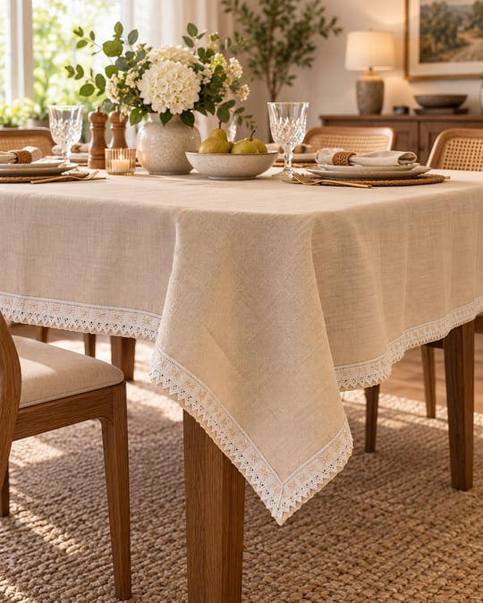 Linen Keten Masa Örtüsü Krem - 160*220