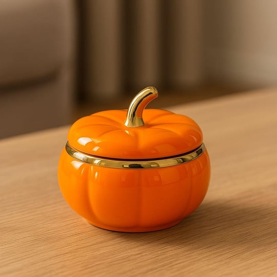 Lüks Porselen Mini Balkabağı Kavanoz Turuncu