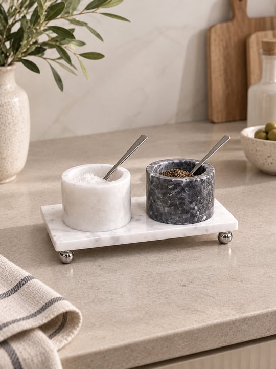 Marble Duo Mermer Baharatlık Seti - Beyaz & Antrasit