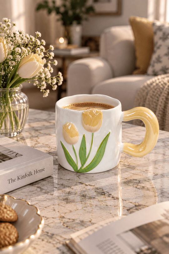 Nazen Lüsterli Sarı Porselen Kupa 480 ML