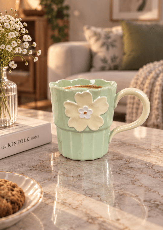 Petal Lüsterli Yeşil Porselen Kupa 360  ML