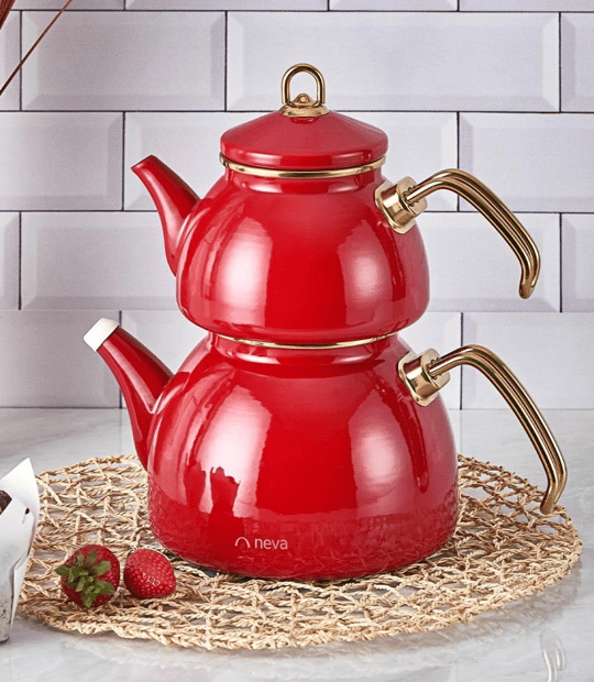 Pitaya Havana Emaye Çaydanlık  Seti Kırmızı