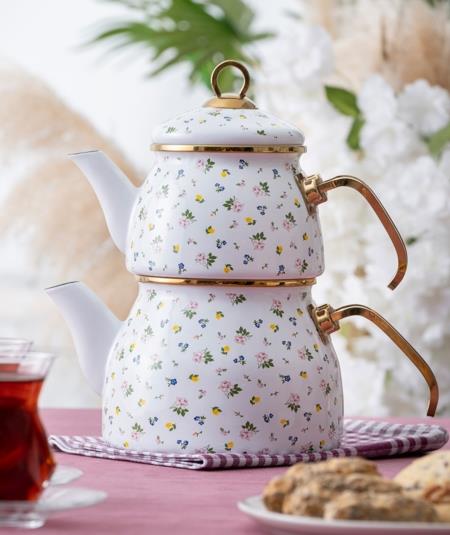 Qualita Flower Emaye Çaydanlık Takımı