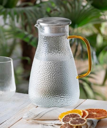 Questo Metal Kapaklı Oval Cam Sürahi - 1800ml