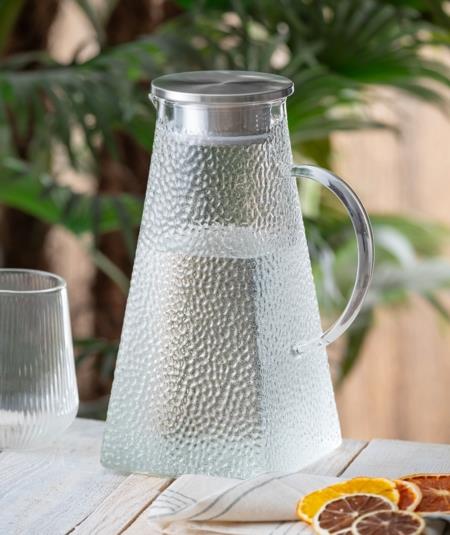 Questo Metal Kapaklı Oval Cam Sürahi - 1800ml