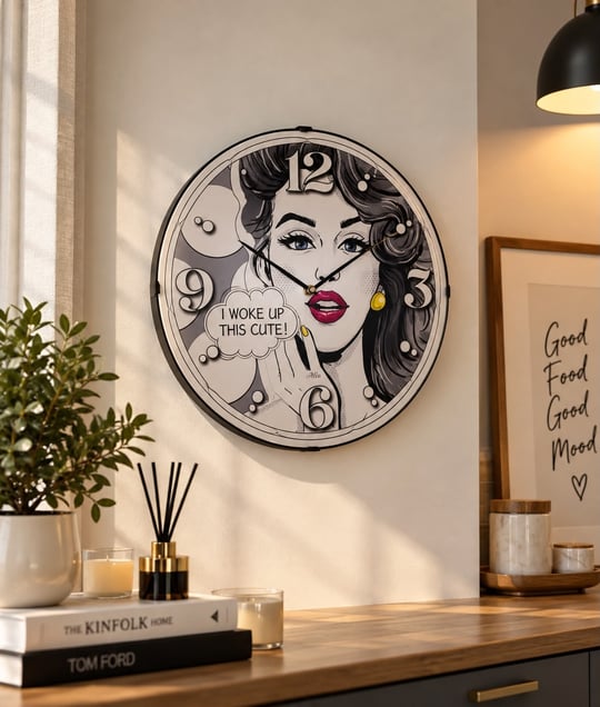 Retro Pop Art Kadın Figürlü Dekoratif Duvar Saati