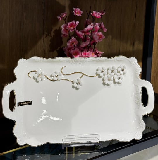 Royking Beyaz Porselen Daisy Lüks Sunum Tabağı 