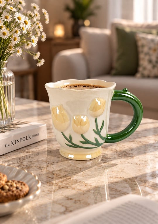 Tulip Lüsterli Sarı Porselen Kupa 420  ML