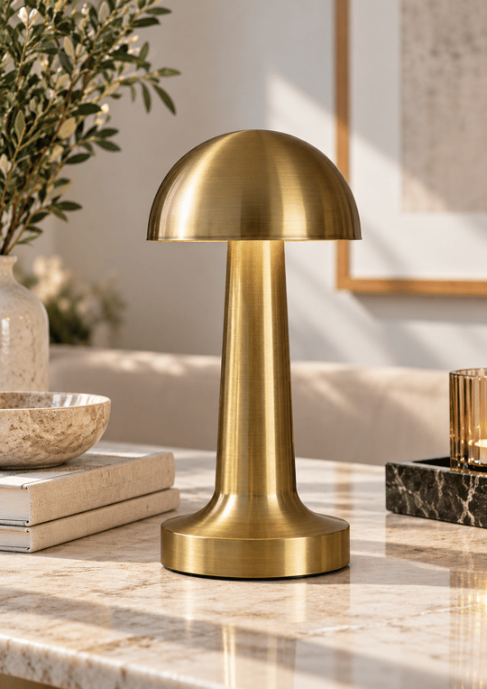 Vellora Mantar 3 Işık Modlu Şarjlı Kablosuz LED Masa Lambası - Gold