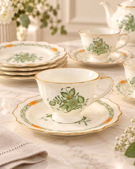 Verde Garden Green 6 Kişilik Porselen Çay Fincanı Takımı 