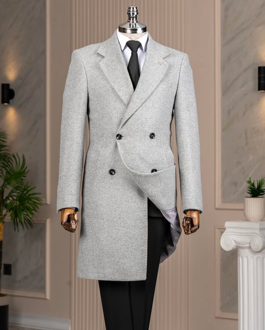 TerziAdemAltun İtalyan stil slim fit kruvaze yün karışımlı kaşe