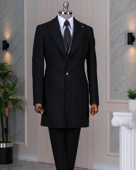 TerziAdemAltun İtalyan stil slim fit kruvaze yün karışımlı kaşe