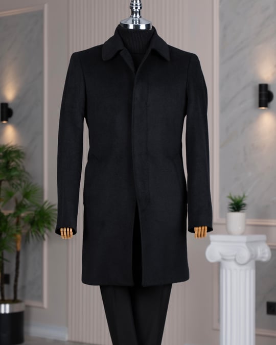 TerziAdemAltun İtalyan stil slim fit sivri yaka yün karışımlı kaşe
