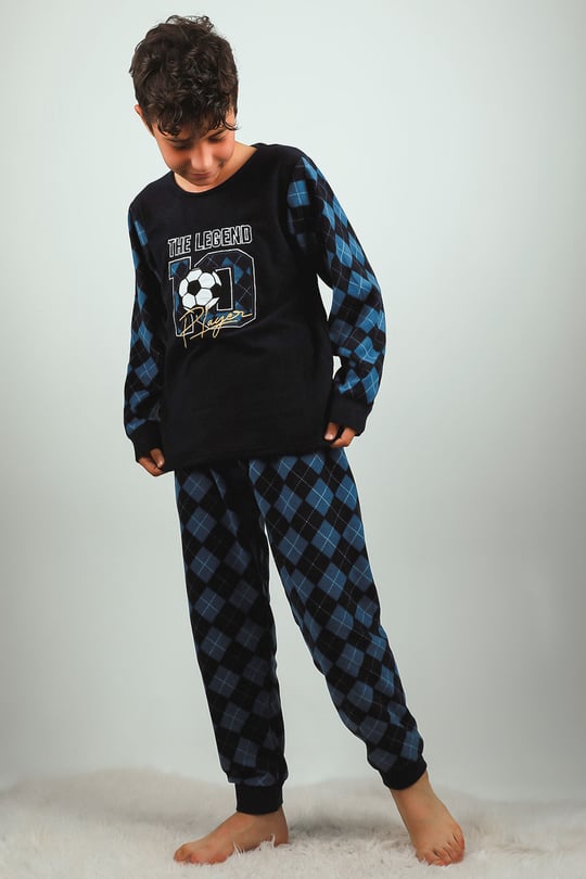 Erkek Çocuk Baskılı Polar Pijama Takımı Lacivert 510635 - tozlu.com